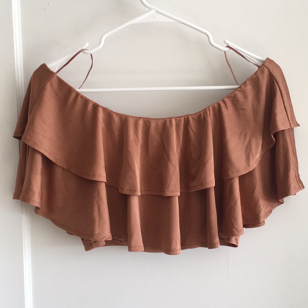 NWOT Akira bronze ruffle crop top